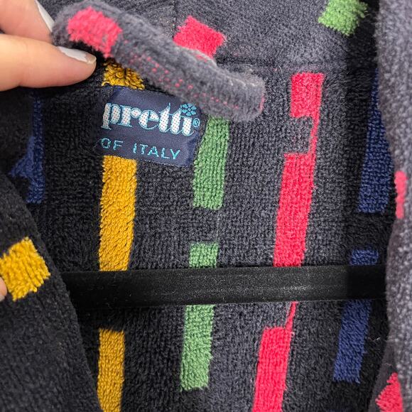 Vintage Pretti of Italy Men's Long Robe OS Black Knit Tie Belt Cotton Terry - Picture 6 of 10